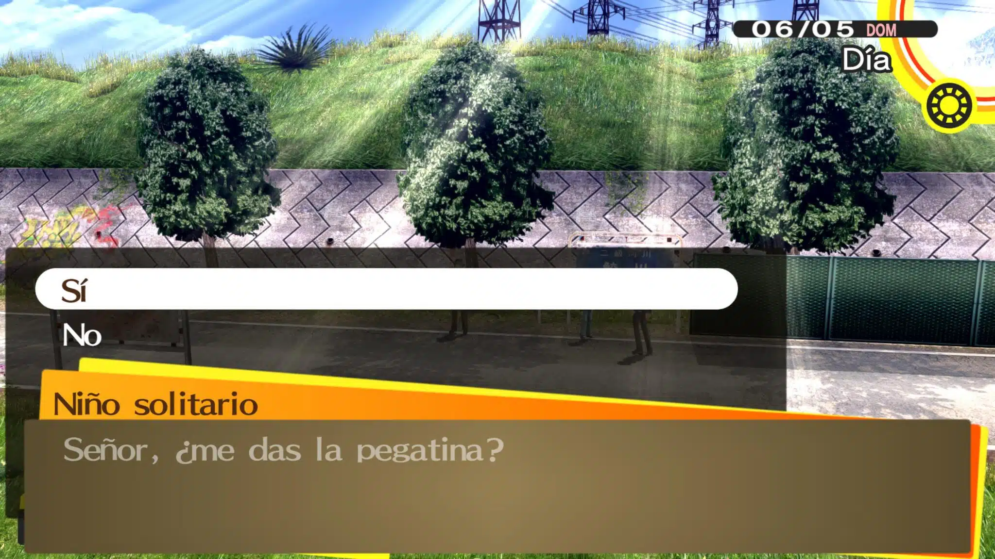Entregándole la pegatina al niño