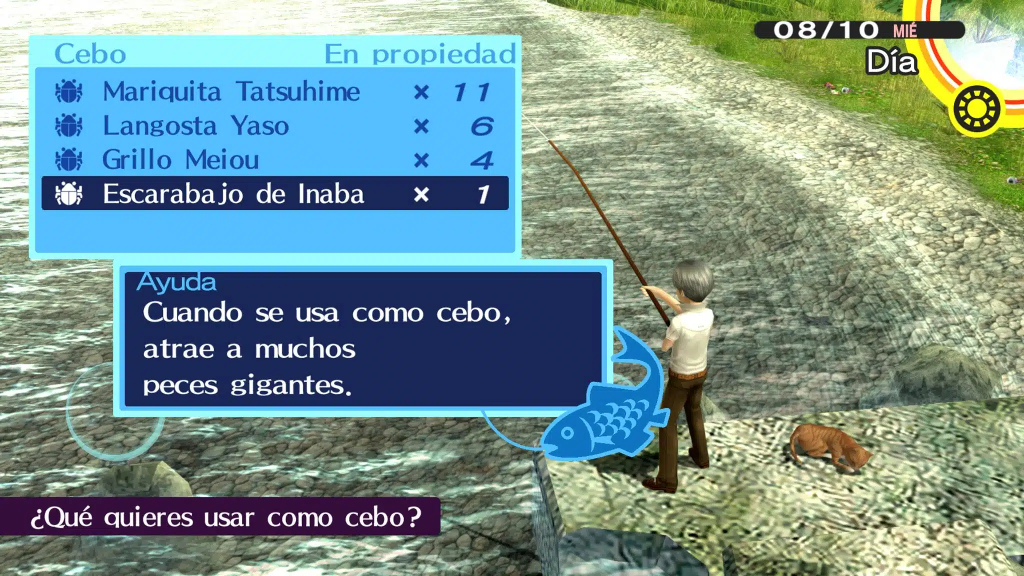Usando el Escarabajo de Inaba para capturar al Guardián del río Samegawa