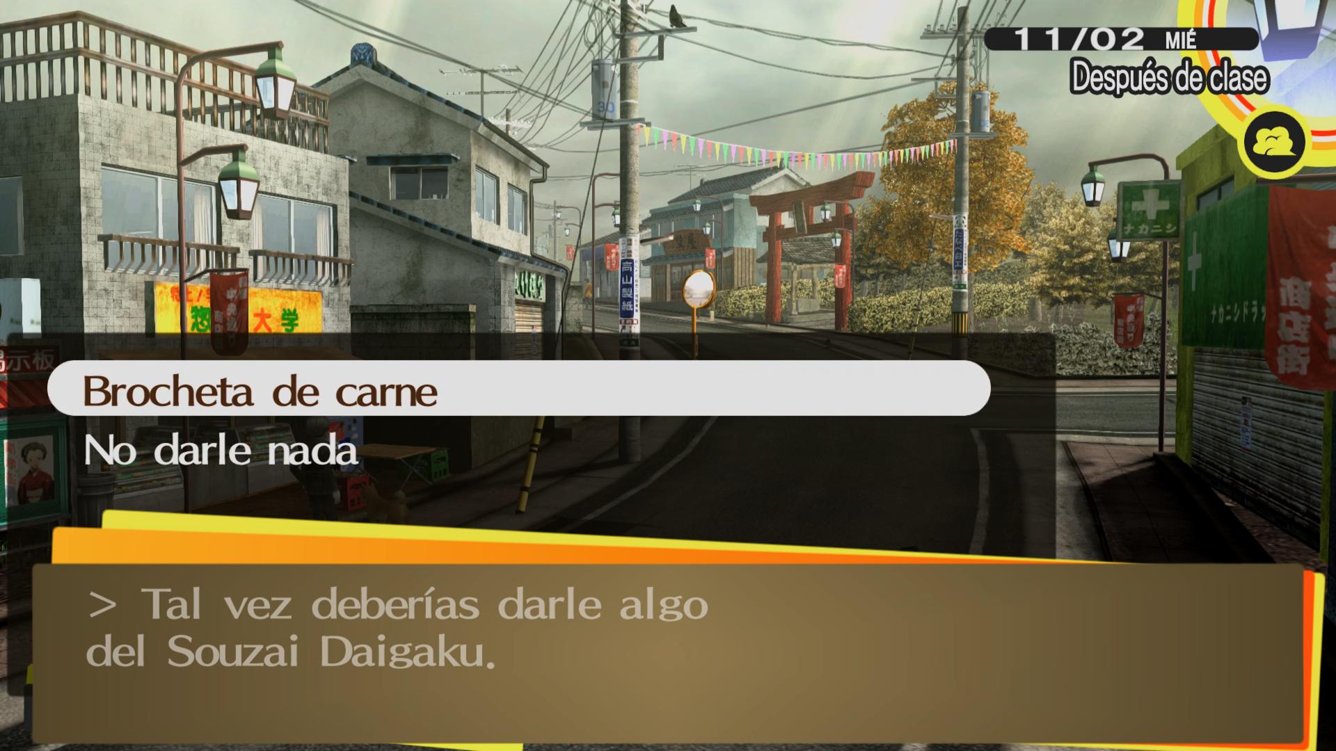 Dándole a Mika una Brocheta de carne