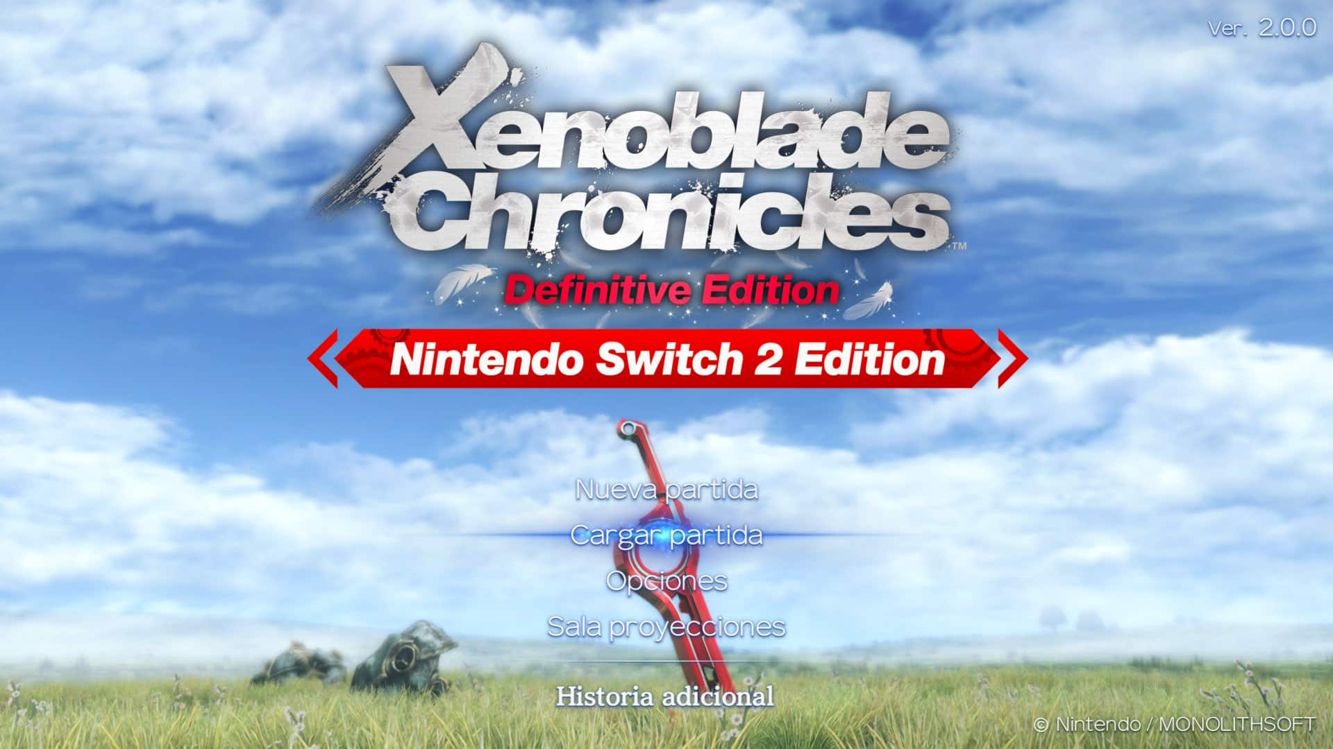 Pantalla de inicio de Xenoblade Chronicles Definitive Edition Nintendo Switch 2 Edition